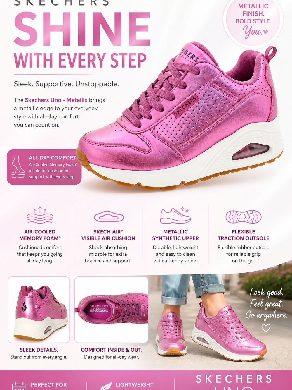 Skechers Women’s Uno Metallic Pink Wedge Sneaker